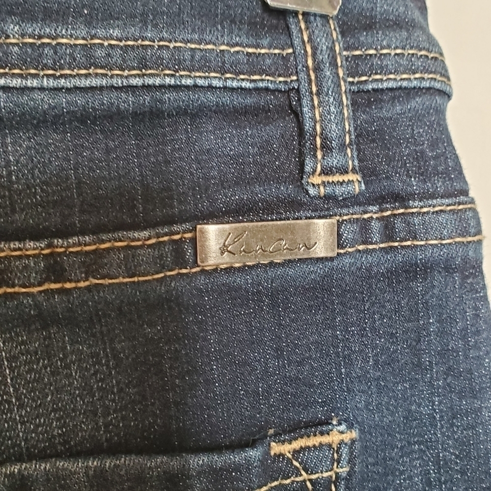 KanCan Women's Flared Jeans, Button Fly Distressed Dark Wash Size 5, 26" Waist - Picture 8 of 11